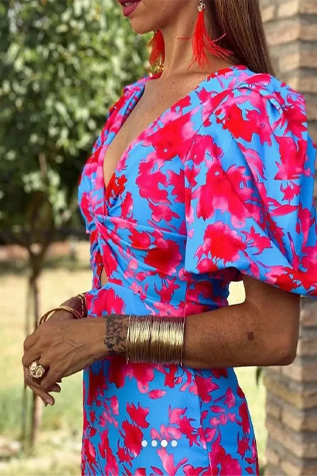 Sophia | Women Printed Puff Sleeve Occasion Summer Midi Dress -Test - Image 5