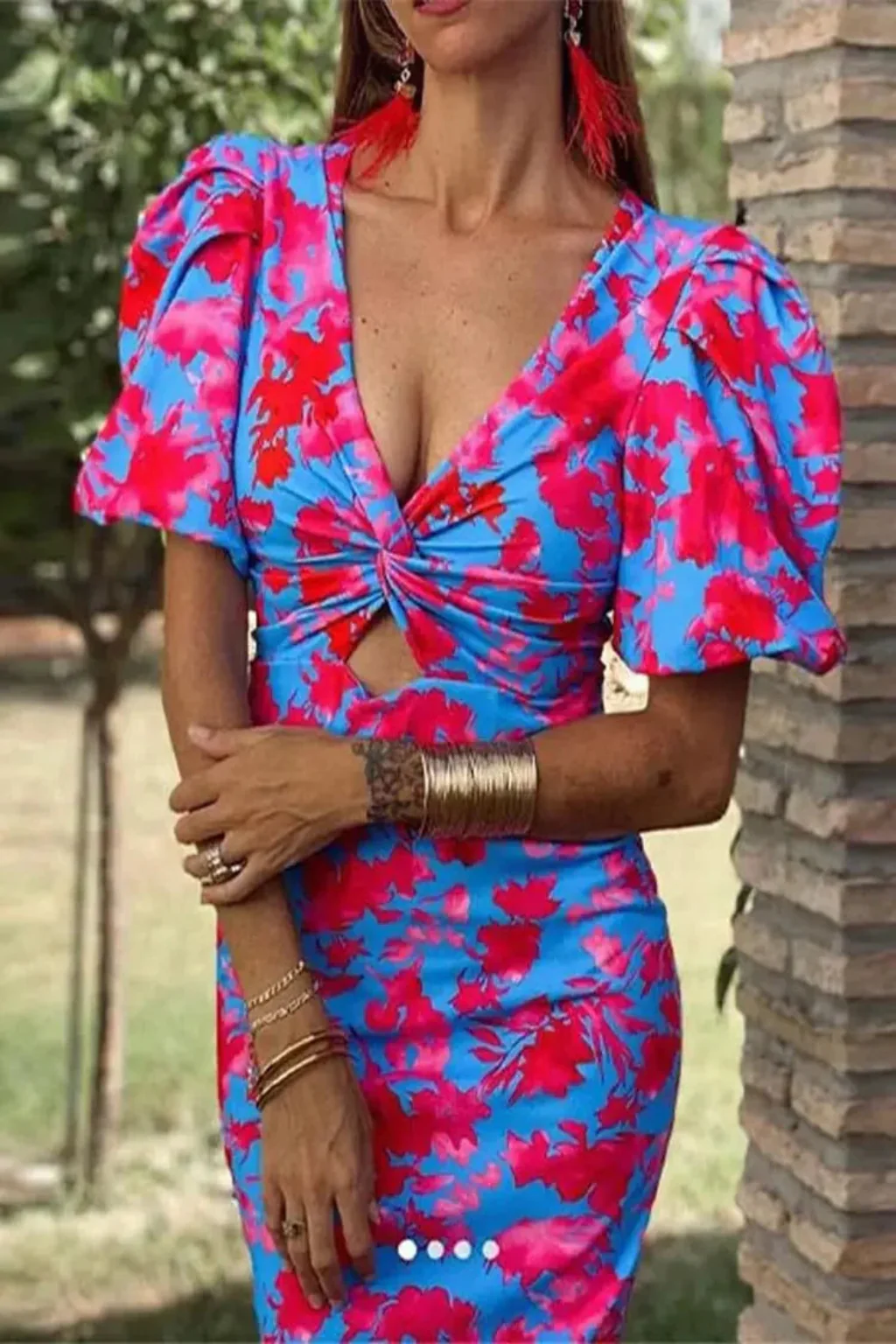 Sophia | Women Printed Puff Sleeve Occasion Summer Midi Dress -Test - Image 6