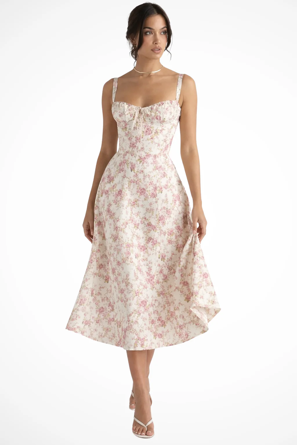 Tabitha | Women Square Neck Bow Detail Corset Wedding Guest Floral Midi Dress - Image 10