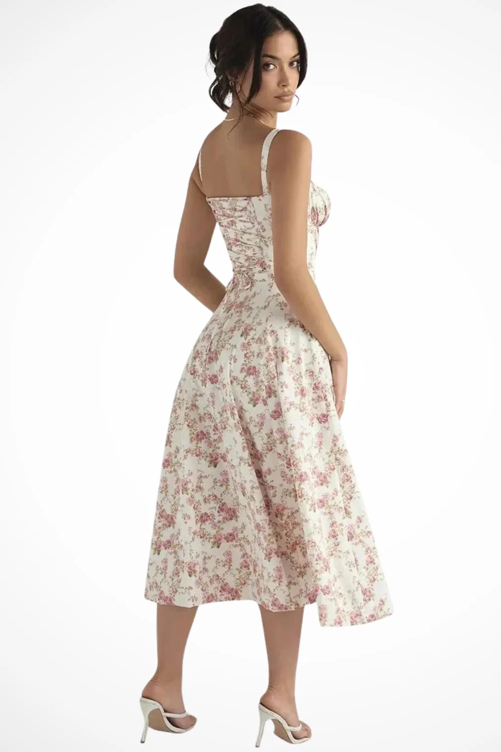 Tabitha | Women Square Neck Bow Detail Corset Wedding Guest Floral Midi Dress - Image 11