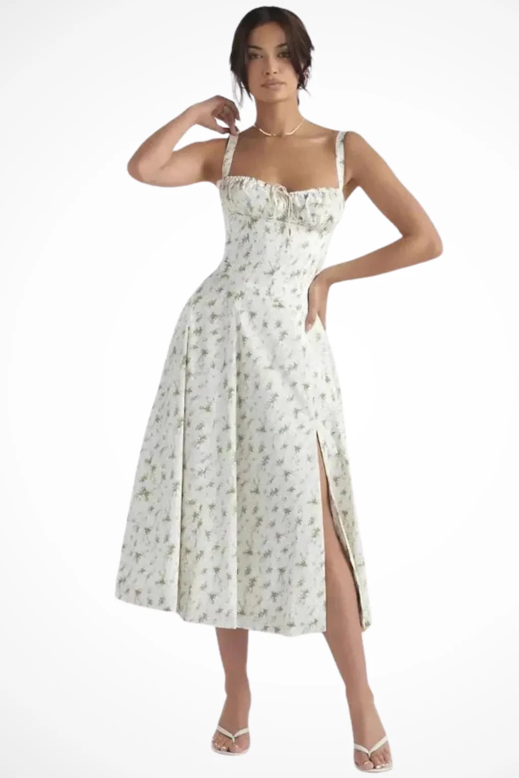 Tabitha | Women Square Neck Bow Detail Corset Wedding Guest Floral Midi Dress - Image 19