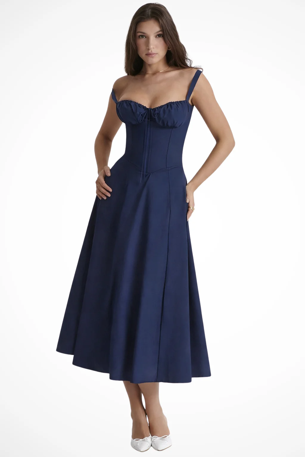 Tabitha | Women Square Neck Bow Detail Corset Wedding Guest Floral Midi Dress - Image 22