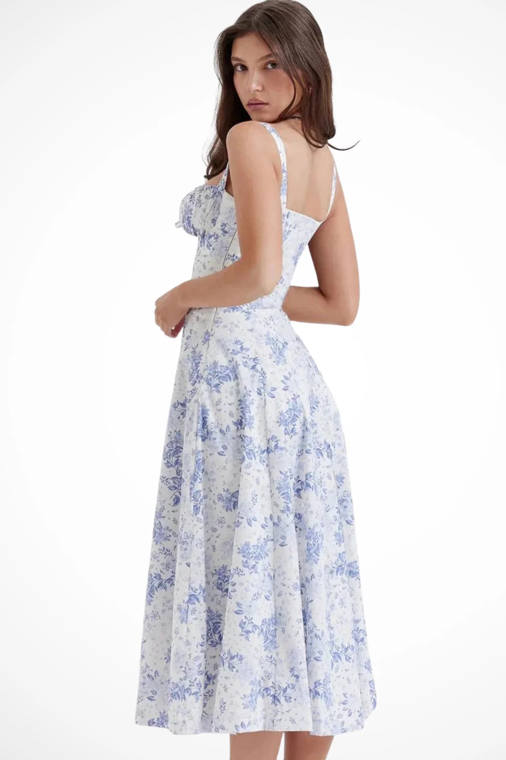 Tabitha | Women Square Neck Bow Detail Corset Wedding Guest Floral Midi Dress - Image 6