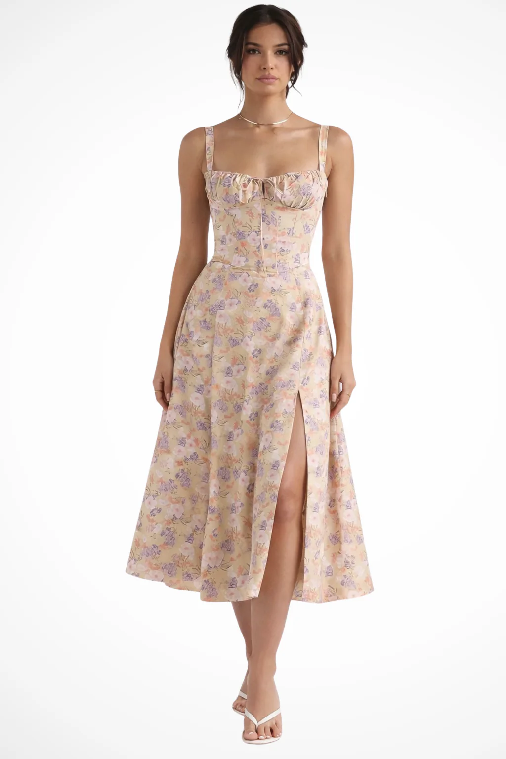 Tabitha | Women Square Neck Bow Detail Corset Wedding Guest Floral Midi Dress - Image 7