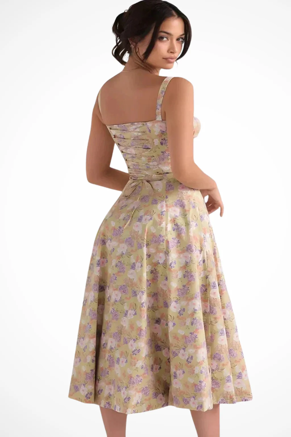 Tabitha | Women Square Neck Bow Detail Corset Wedding Guest Floral Midi Dress - Image 9