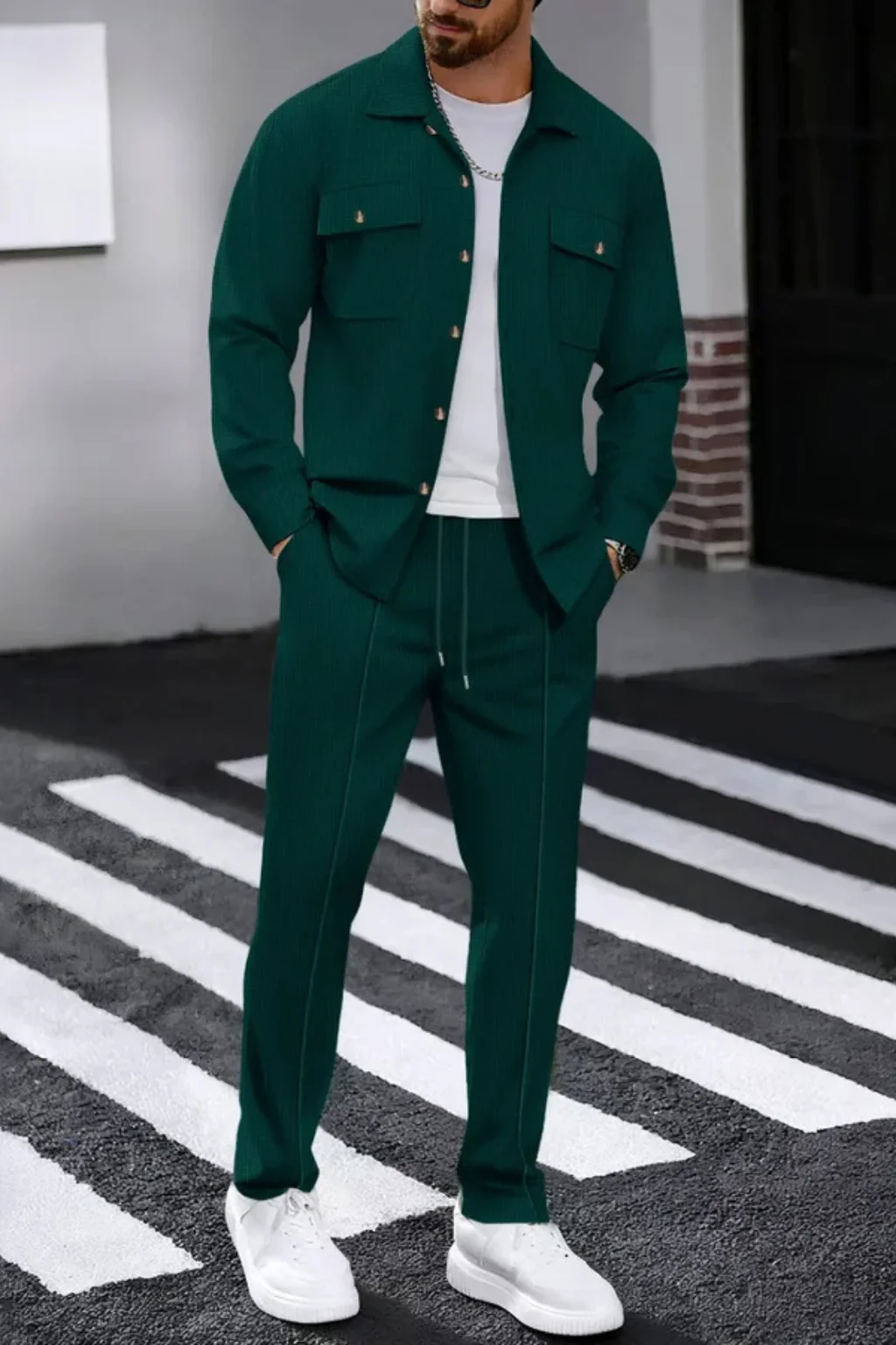 Tanner | Men Long Sleeve Chest Pocket Overshirt and Straight Leg Trousers Set - Image 10