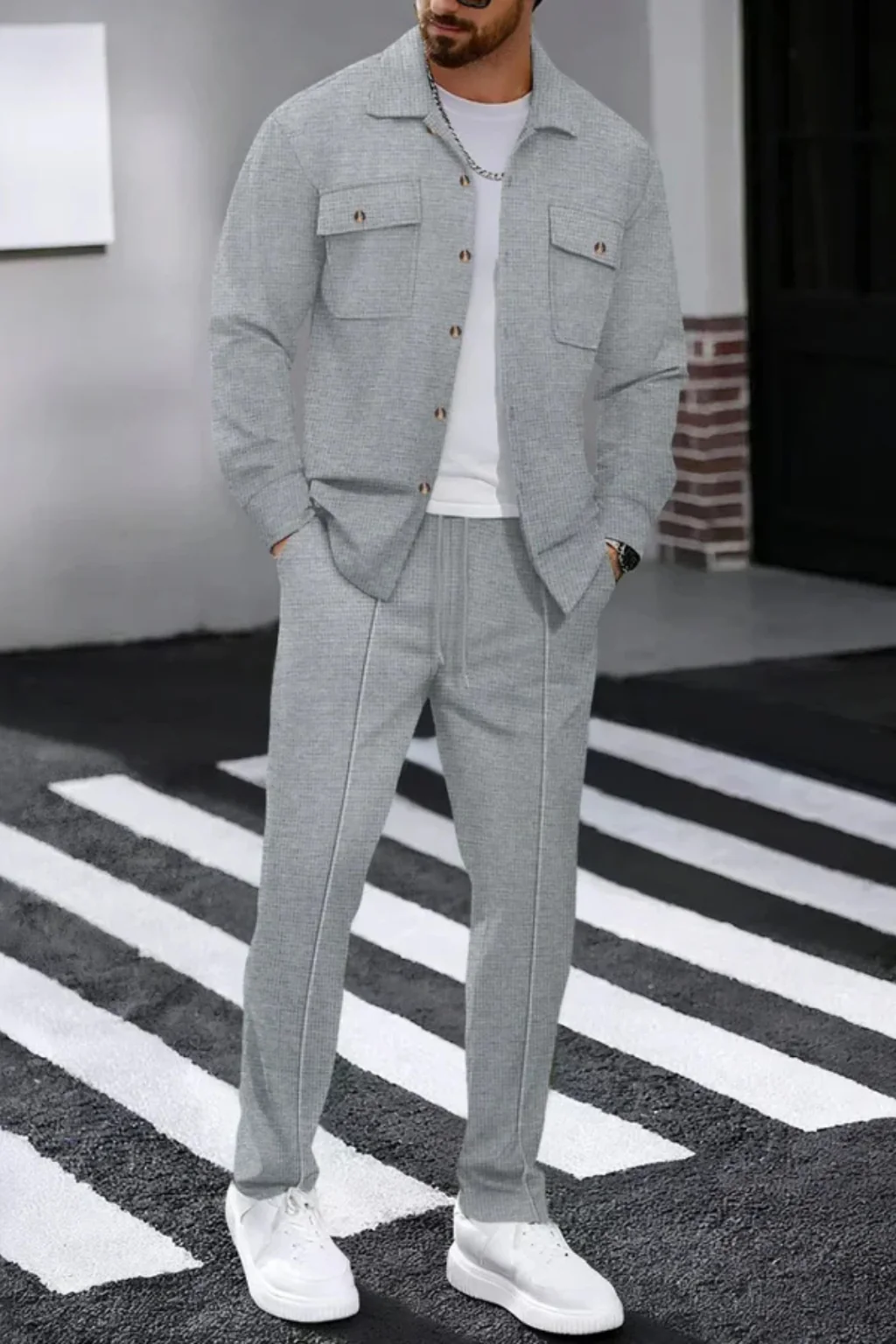 Tanner | Men Long Sleeve Chest Pocket Overshirt and Straight Leg Trousers Set - Image 12