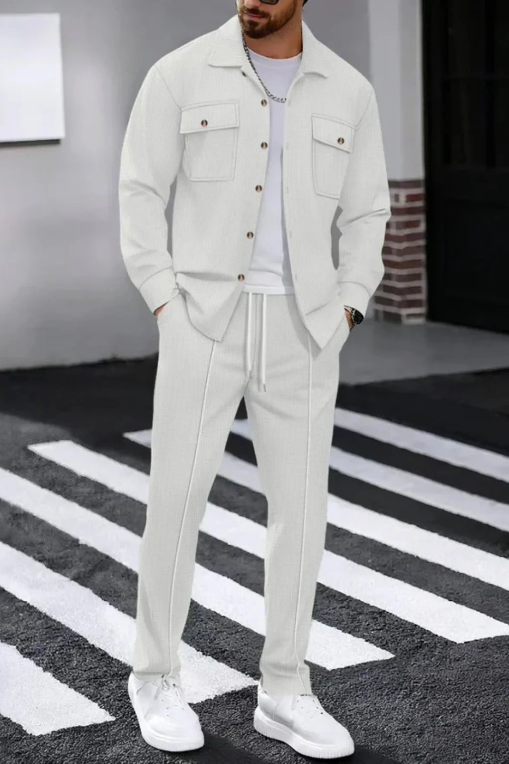 Tanner | Men Long Sleeve Chest Pocket Overshirt and Straight Leg Trousers Set - Image 4