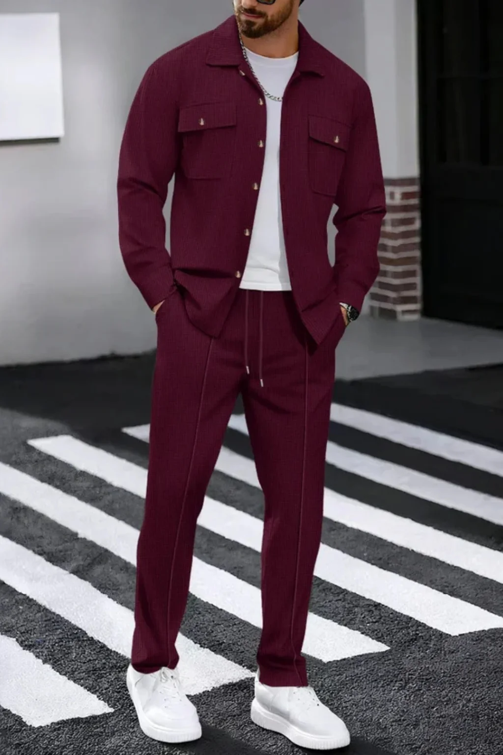 Tanner | Men Long Sleeve Chest Pocket Overshirt and Straight Leg Trousers Set - Image 6