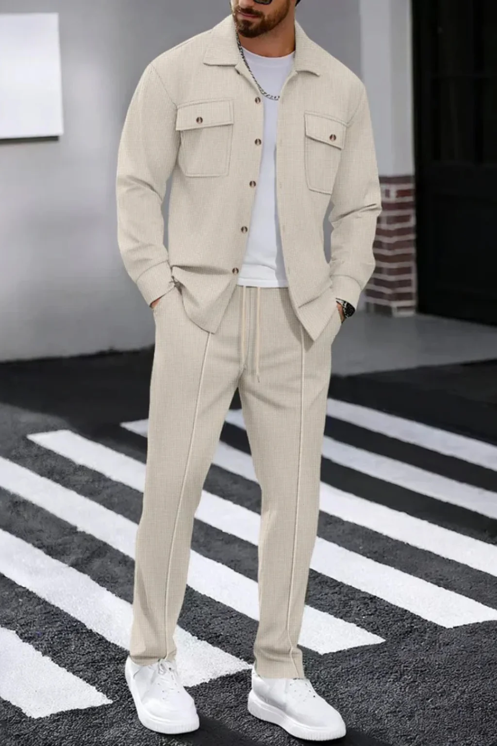 Tanner | Men Long Sleeve Chest Pocket Overshirt and Straight Leg Trousers Set - Image 8