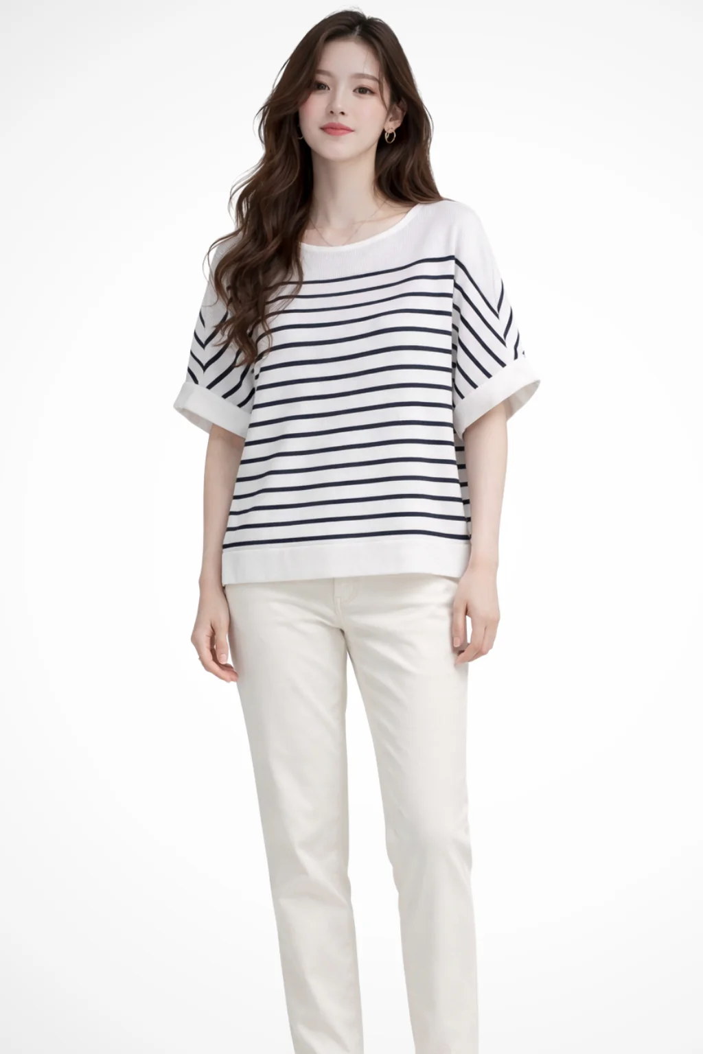 Tilda | Women Oversized Round Neck Half Sleeve Striped Shirt - Image 3
