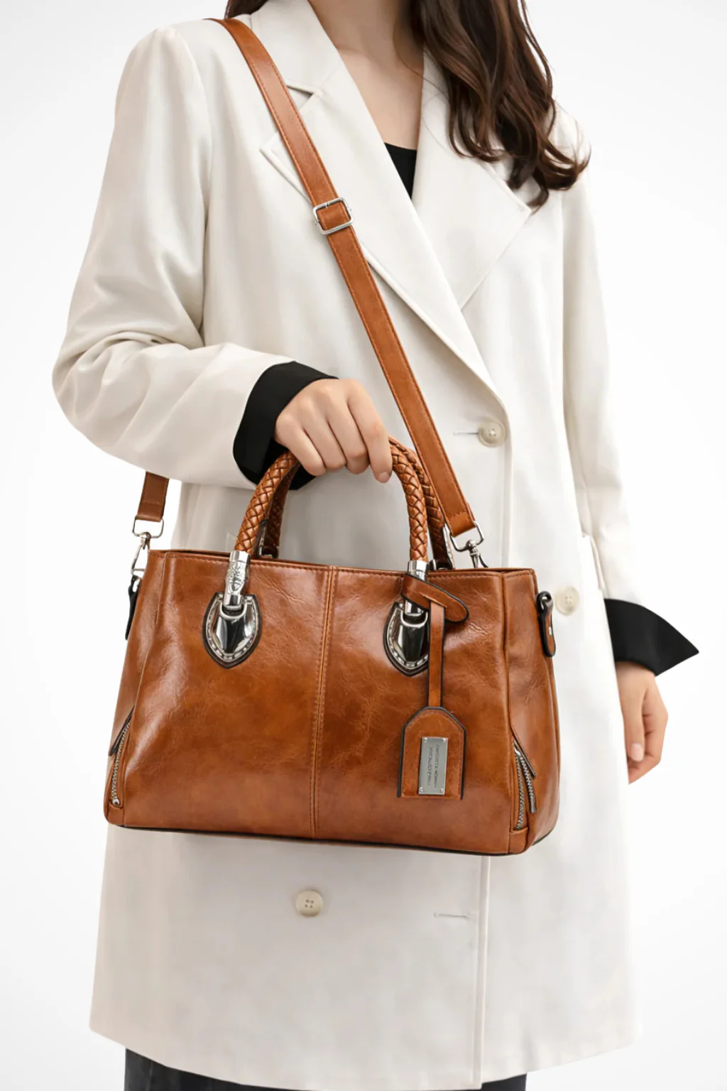Valencia | Women Braided Handle Structured Handbag - Image 7