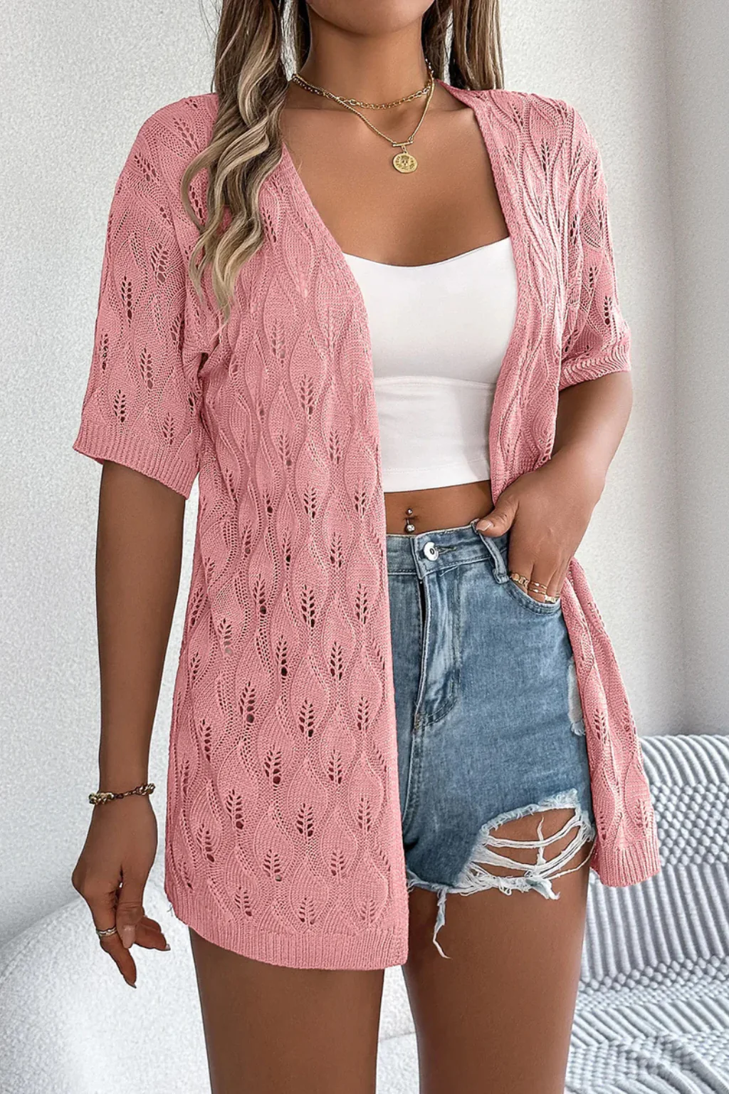 Winona | Women Short Sleeve Crochet Cardigan - Image 3