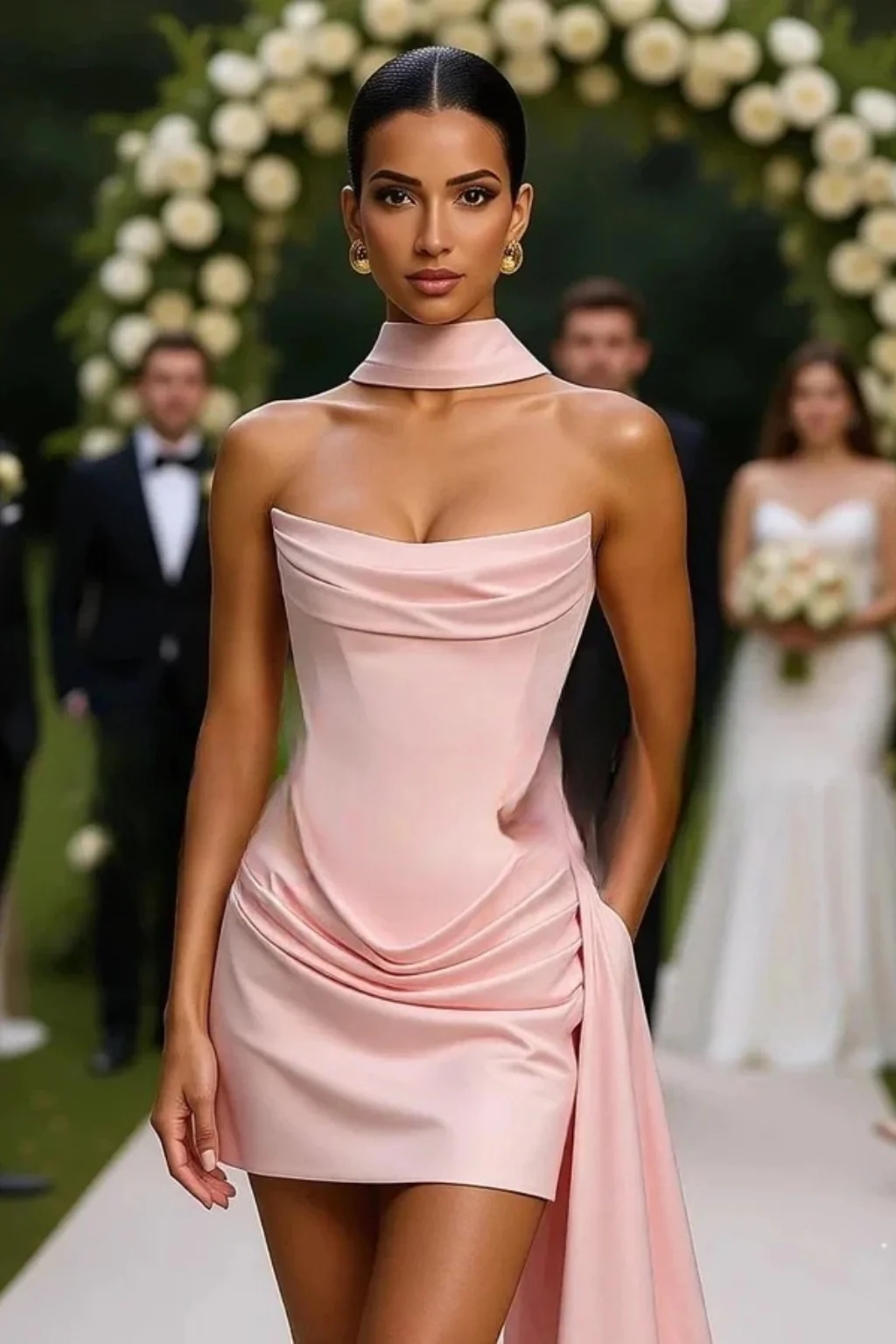 Zafrina | Women Strapless Corset Mini Satin Wedding Guest Dress - Image 11