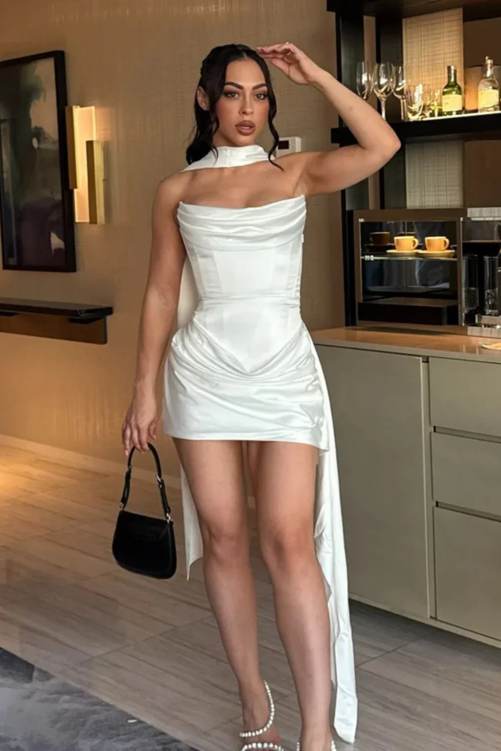 Zafrina | Women Strapless Corset Mini Satin Wedding Guest Dress - Image 4