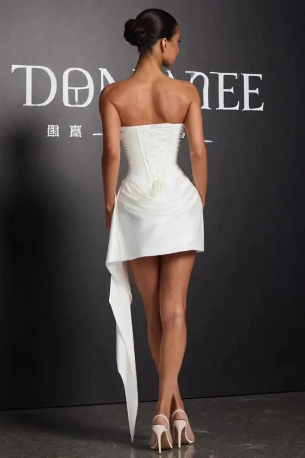 Zafrina | Women Strapless Corset Mini Satin Wedding Guest Dress - Image 5