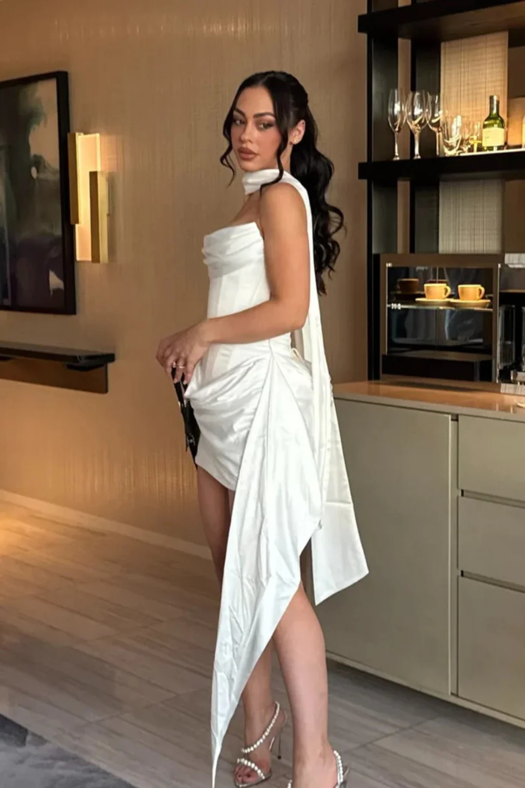 Zafrina | Women Strapless Corset Mini Satin Wedding Guest Dress - Image 6